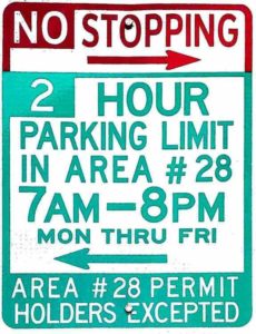 no stopping 2 hour parking limit