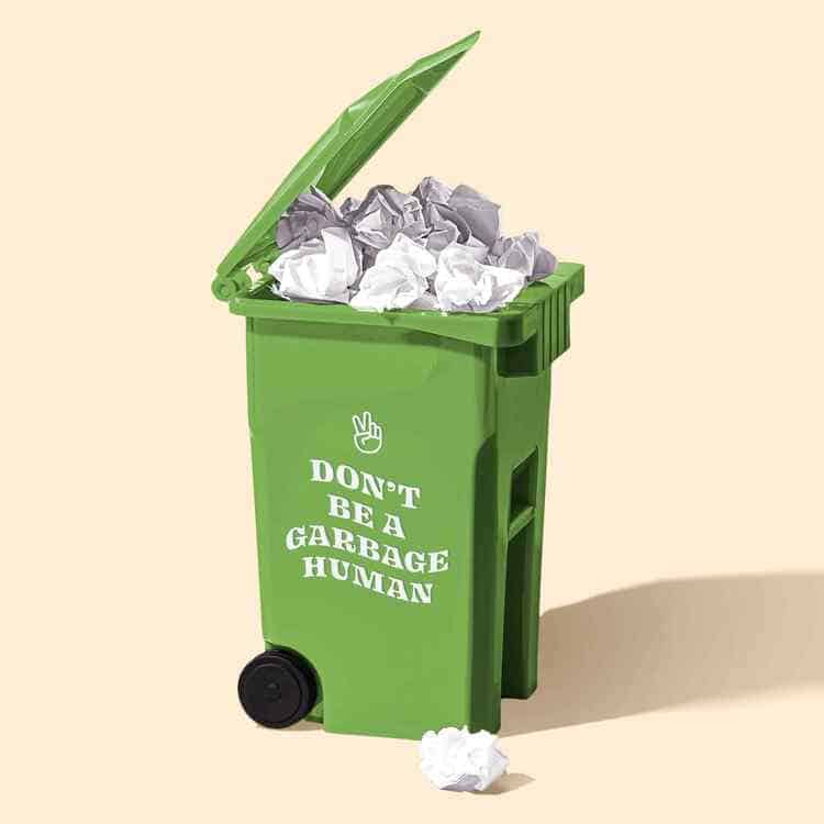 Cute illustration of a green overflowing recycling bin