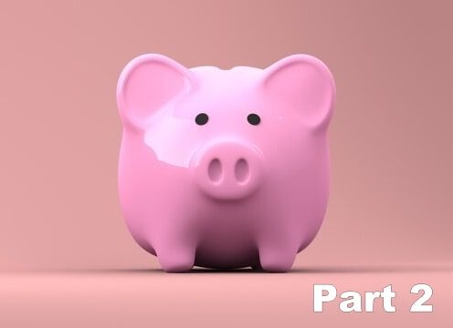 Pink piggy bank facing forward with words "Part 2"